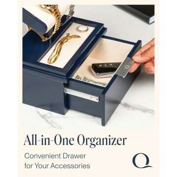 QWATCH Watch Stand Display Case - Acrylic Watch Box for 2 or 4 Watches with Jewelry Valet Tray and Drawer