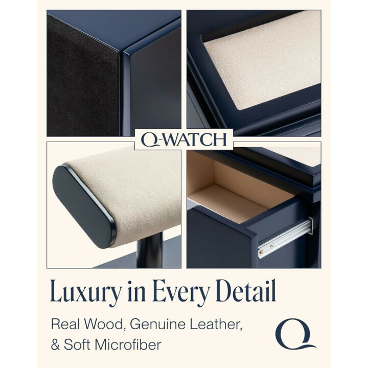 QWATCH Watch Stand Display Case - Acrylic Watch Box for 2 or 4 Watches with Jewelry Valet Tray and Drawer