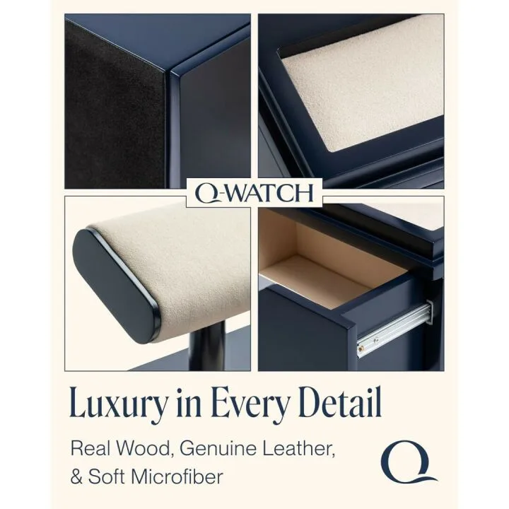QWATCH Watch Stand Display Case - Acrylic Watch Box for 2 or 4 Watches with Jewelry Valet Tray and Drawer