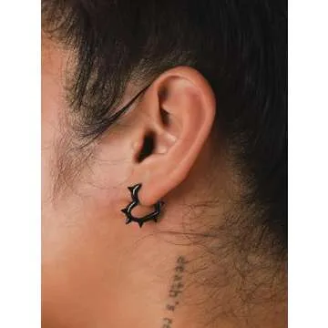 Sacina Huggie Hoop Black Spike Heart Earrings, Gothic Punk Grunge Emo Y2k Earrings, Goth Jewelry, Ch...