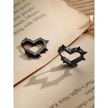 Sacina Huggie Hoop Black Spike Heart Earrings, Gothic Punk Grunge Emo Y2k Earrings, Goth Jewelry, Christmas Jewelry Gift For Women