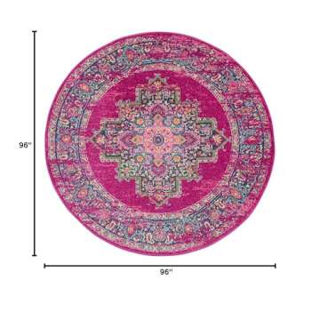 Nourison Passion Fuchsia 8' x Round Area-Rug, Boho, Traditional, Easy-Cleaning, Non Shedding, Bed Ro...