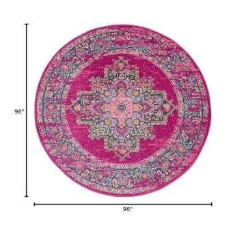 Nourison Passion Fuchsia 8' x Round Area-Rug, Boho, Traditional, Easy-Cleaning, Non Shedding, Bed Ro...