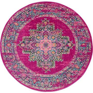 Nourison Passion Fuchsia 8' x Round Area-Rug, Boho, Traditional, Easy-Cleaning, Non Shedding, Bed Room, Living Room, Hallway, (8' Round)