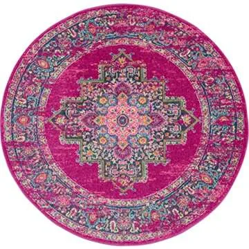 Nourison Passion Fuchsia 8' x Round Area-Rug, Boho, Traditional, Easy-Cleaning, Non Shedding, Bed Room, Living Room, Hallway, (8' Round)