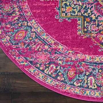 Nourison Passion Fuchsia 8' x Round Area-Rug, Boho, Traditional, Easy-Cleaning, Non Shedding, Bed Room, Living Room, Hallway, (8' Round)