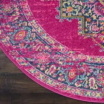 Nourison Passion Fuchsia 8' x Round Area-Rug, Boho, Traditional, Easy-Cleaning, Non Shedding, Bed Room, Living Room, Hallway, (8' Round)