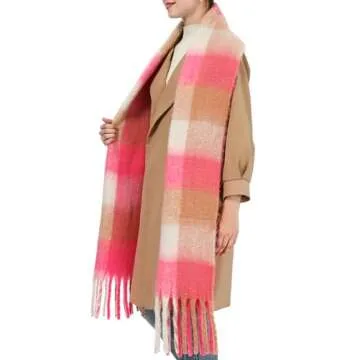 Rulala Fancy Oversized Blanket Scarf for Women Winter Fall Chunky Plaid Soft Cashmere Feel Thick Scarves with Fringed(Pink & Prunosus Plaid)