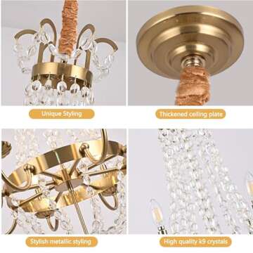 Mccokaige 8 Lights Vintage K9 Crystal Chandelier French Empire Crystal Chandelier Gold Chandelier Vintage Candle Chandelier for Bedroom Hallway Kitchen Bathroom Living Room Dining Room Dia 22 inch