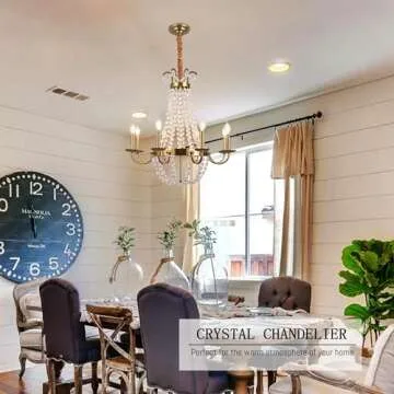 Mccokaige 8 Lights Vintage K9 Crystal Chandelier French Empire Crystal Chandelier Gold Chandelier Vintage Candle Chandelier for Bedroom Hallway Kitchen Bathroom Living Room Dining Room Dia 22 inch