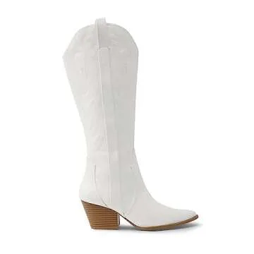 Arromic Wide Calf Cowboy Boots Women, Western Women Cowgirl Boots for Women Knee High Tall Pointed Toe Embroidered Pull On Zipper Stitching Chunky Heel Fashion Boots