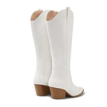 Arromic Wide Calf Cowboy Boots Women, Western Women Cowgirl Boots for Women Knee High Tall Pointed Toe Embroidered Pull On Zipper Stitching Chunky Heel Fashion Boots