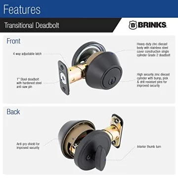 BRINKS Matte Black Deadbolt ANSI Grade 2 Home Security Lock
