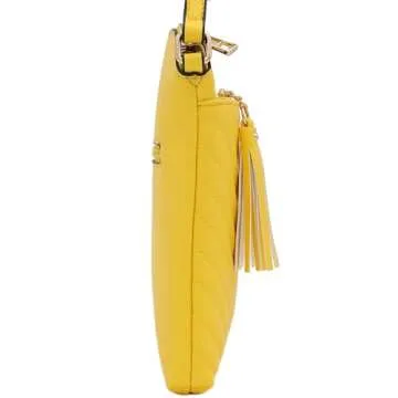 FashionPuzzle Chevron Quilted Medium Crossbody Bag with Tassel Accent (Yellow)