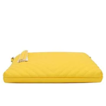 FashionPuzzle Chevron Quilted Medium Crossbody Bag with Tassel Accent (Yellow)