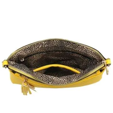 FashionPuzzle Chevron Quilted Medium Crossbody Bag with Tassel Accent (Yellow)