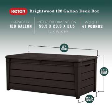 Keter Outdoor Storage Deck Box - Waterproof and Stylish 120 Gallon Seating Solution