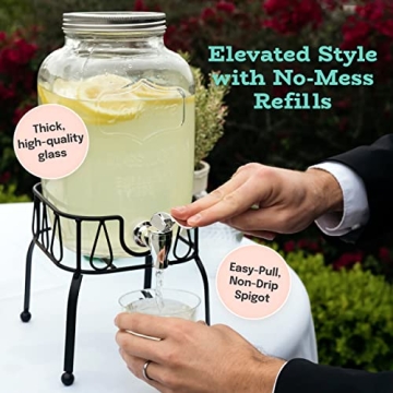 Estilo 1 Gallon Glass Drink Dispenser with Stand for Parties