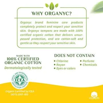 Organyc - 100% Certified Organic Cotton Tampons - No Applicator, Free from Chlorine, Perfumes, Rayon, and Chemicals - Normal, Regular, 16 Count (Pack of 1) (R00992)