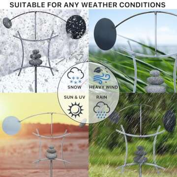 Aura Life Zen Garden Spinner Kinetic Wind Sculpture with Rock Cairn & Stake - Relaxing Outdoor Spinn...