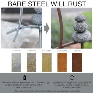 Aura Life Zen Garden Spinner Kinetic Wind Sculpture with Rock Cairn & Stake - Relaxing Outdoor Spinners for Yard and Garden - Handmade Outdoor Wind Art Vane Sculptures (Bare Steel)