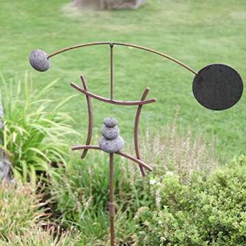 Aura Life Zen Garden Spinner Kinetic Wind Sculpture with Rock Cairn & Stake - Relaxing Outdoor Spinners for Yard and Garden - Handmade Outdoor Wind Art Vane Sculptures (Bare Steel)