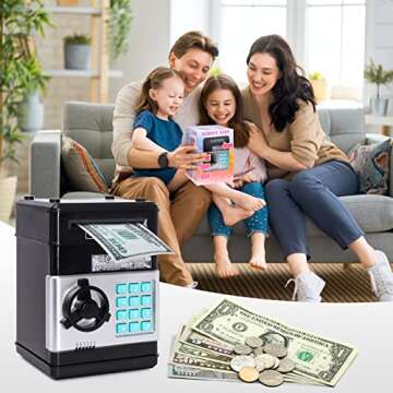 PhilaeEC Black Piggy Bank for Kids, Electronic ATM Cash Coin Can Money Saving Box with Password, Chi...