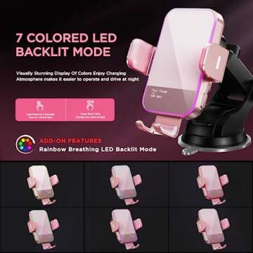 Wireless Car Charger,【7 Colored LED Backlit】 15W Auto Clamping Car Charger Phone Mount Holder fi...