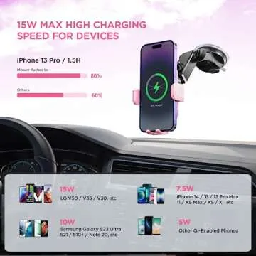 Wireless Car Charger,【7 Colored LED Backlit】 15W Auto Clamping Car Charger Phone Mount Holder fit for iPhone 14 13 12 Mini Pro Max 11 XR XS, Samsung Galaxy S23 Ultra S22 S21+ S10+ Note 20, etc - Pink