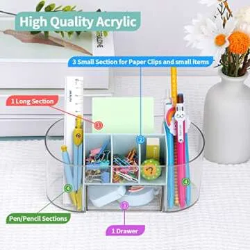 LETURE Acrylic Desk Organizer with Drawer for Supplies
