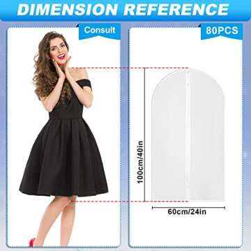 Sintuff 80 Pcs 24'' x 40'' Clear Garment Bags Bulk Clear Hanging Clothes Cover with Full Zipper Hang...