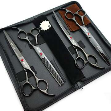 7.0in Titanium Black Professional Pet Grooming Scissors Set,Straight & Thinning & Curved Scissors 4p...