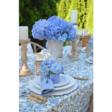 ATOSII Mahoka Blue 100% Cotton Round Tablecloth, Elegant Floral Design for Dining, Parties, Weddings...