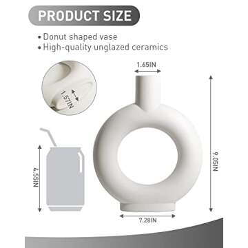 Gunlar Modern White Ceramic Vase - Decorative Hollow Donut Floral Vase Home Decor Centerpieces, Flower Vase for Living Room, Kitchen, Office, Table, Bookshelf, Wedding Decor (White)