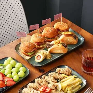 vancasso Stern Serving Platters Set of 3, 15/13/ 11 Inches Rectangular Serving Plates, Green Serving Trays for Entertaining, Party