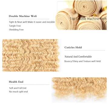 YOUNGHANN 613 Bundles Blonde Deep Wave Human Hair Bundles 26 26 26 Inch Unprocessed Brazilian Virgin Hair 3 Bundles 613 Deep Wave Bundles Hair Weave Blonde Bundles