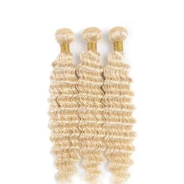 YOUNGHANN 613 Bundles Blonde Deep Wave Human Hair Bundles 26 26 26 Inch Unprocessed Brazilian Virgin Hair 3 Bundles 613 Deep Wave Bundles Hair Weave Blonde Bundles