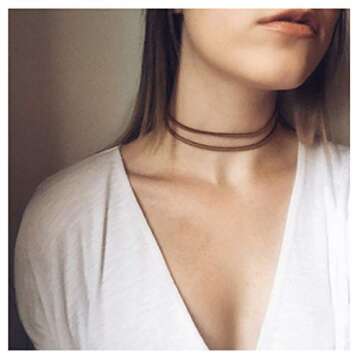 Olbye Layering Leather Necklace Brown Faux Leather Choker Necklace Personal Everyday Necklace Jewelr...