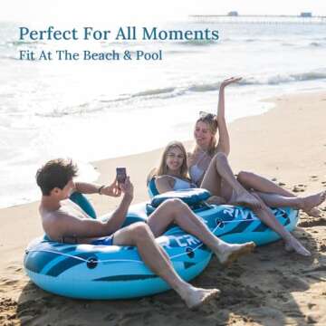 Sunrio 2024 New River Floats for Adults Heavy Duty Pool Floats Premium River Tube with Mesh Bottom Lake Floats for Adults Pool Floats River Tube for Occupations & Recreation Pool Lounger（Blue）