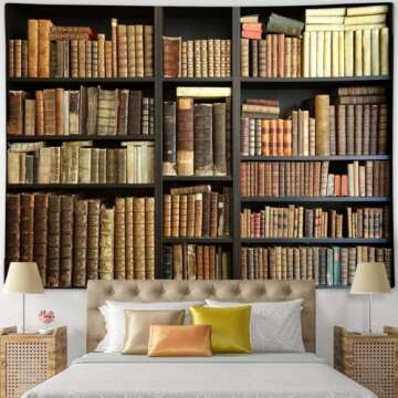 Vintage Bookshelf Tapestry Wall Hanging Retro Library Hippie Wall Tapestries For Bedroom Living Room...