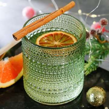 Kate Aspen Sage Green Hobnail Beaded Drinking Glasses Set of 6-10 oz Vintage Glassware Set Cocktail ...