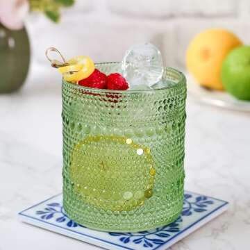 Kate Aspen Sage Green Hobnail Beaded Drinking Glasses Set of 6-10 oz Vintage Glassware Set Cocktail Glass Set, Juice Glass, Water Cups | Makes A Great Hostess Gift or Gift for New Home Owners