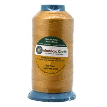 Mandala Crafts Bonded Nylon Thread Gold Heavy Duty Sewing Threads - 1500 YDs Size 69 210D T70 Tex 70...