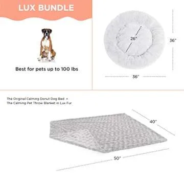 Bundle Set The Original Calming Lux Donut Cuddler Cat and Dog Bed + Pet Throw Blanket, Gray, Large, 36x36