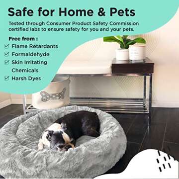 Bundle Set The Original Calming Lux Donut Cuddler Cat and Dog Bed + Pet Throw Blanket, Gray, Large, 36x36