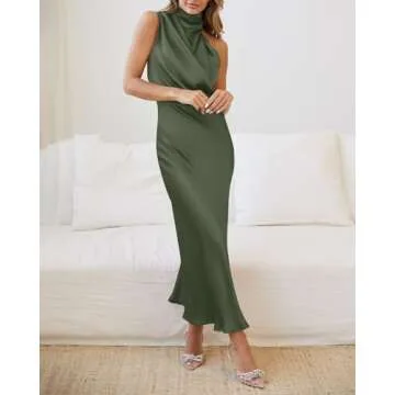 Elegant BTFBM Women's Mock Neck Satin Evening Dress