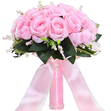 Febou 9 inch Wedding Bouquets for Bride Bridesmaid Bridal Bouquet Artificial Rose Tossing Bouquet fo...