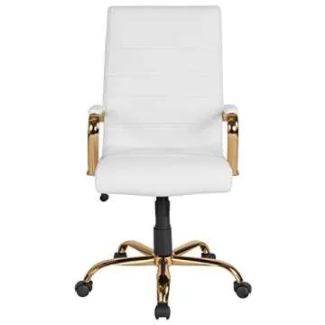 Emma + Oliver High Back White Office Chair with Gold Frame