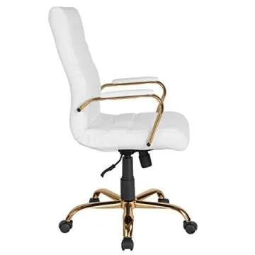 Emma + Oliver High Back White Office Chair with Gold Frame