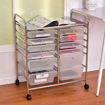 Giantex 12 Drawer Rolling Storage Cart Tools Scrapbook Paper Office School Organizer (White)